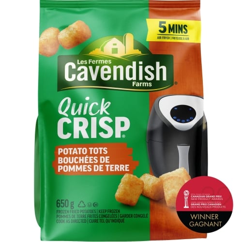 Cavendish Farms Quick Crisp Potato Tots, 650g, air fryer ready in 5 mins, Canadian Grand Prix 2024 winner.
