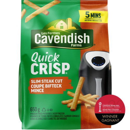 Cavendish Farms Quick Crisp Slim Steak Cut Fries, 650g, air fryer ready in 5 mins, Canadian Grand Prix winner.